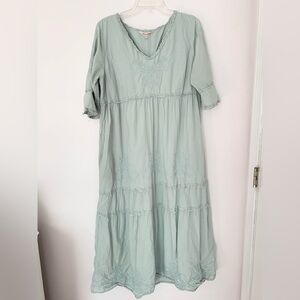 Soft Surroundings Embroidered Prairie Cottagecore Maxi Nightgown Dress